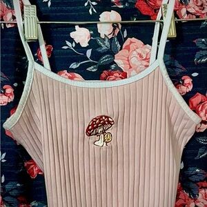 SHEIN Pink Ribbed Camisole with Mushroom Detail